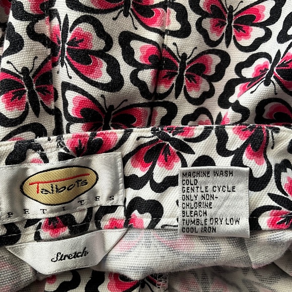 Talbots Butterflies Preppy Capri Pants Coastal Beach Comfy Stretch White Pink 6P - Picture 6 of 7